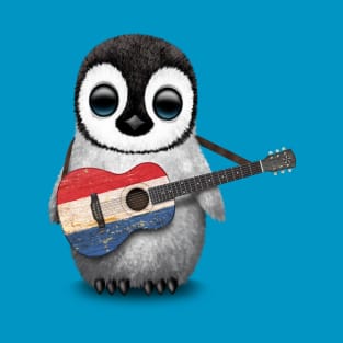 Baby Penguin Playing Dutch Flag Guitar T-Shirt