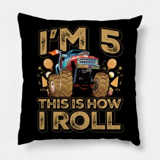 5 Year Old Boy Toddler Monster Truck Party 5th Birthday Pillow