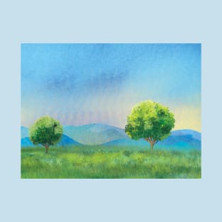 Summer nature tree landscape watercolor illustration T-Shirt