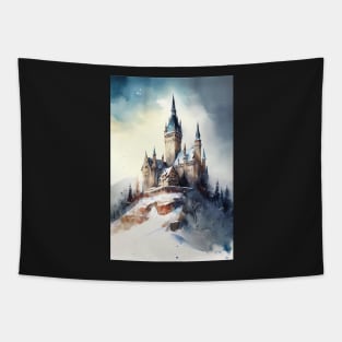 Castle On A Snowy Hill Tapestry