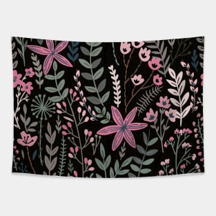 Dark Floral Pattern Tapestry