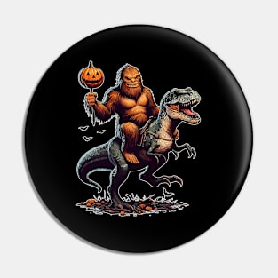 Halloween Bigfoot Riding A T Rex Dinosaur Pin