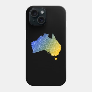 Colorful mandala art map of Australia with text in blue and yellow Phone Case