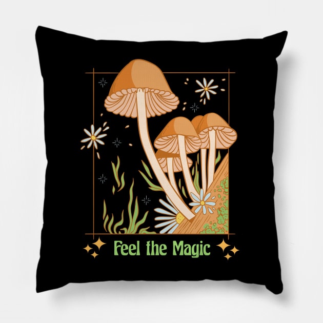 Feel The Magic - Cottagecore Mushrooms Pillow by BestNestDesigns