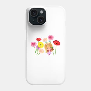 Cartoon girl and flowers Phone Case