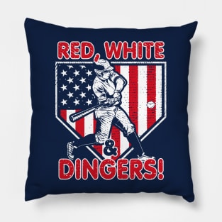 Red White and Dingers USA American Flag Baseball Hitter Funny Baseball Saying Pillow