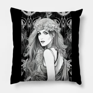 Super cool drawing of a cute girl - boho - nature - flower child - trippy Hippie Pillow