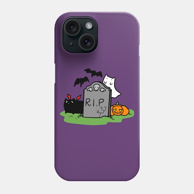 Headstone with Spooky Cats Phone Case by saradaboru