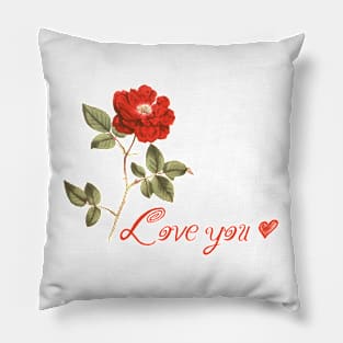 I Love You with Red Rose Flower Pillow