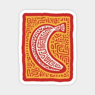 Pop Art Banana | Tribal Pattern Fruit Linocut Magnet