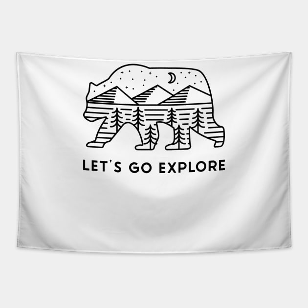 Let's go Explore Bear Hiking Camping Tapestry by uncommontee