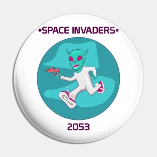 Space Invasion With An Cartoon Alien Pin