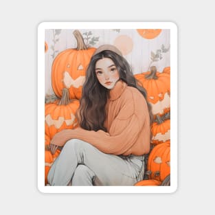 Halloween Pumpkin Girl Magnet