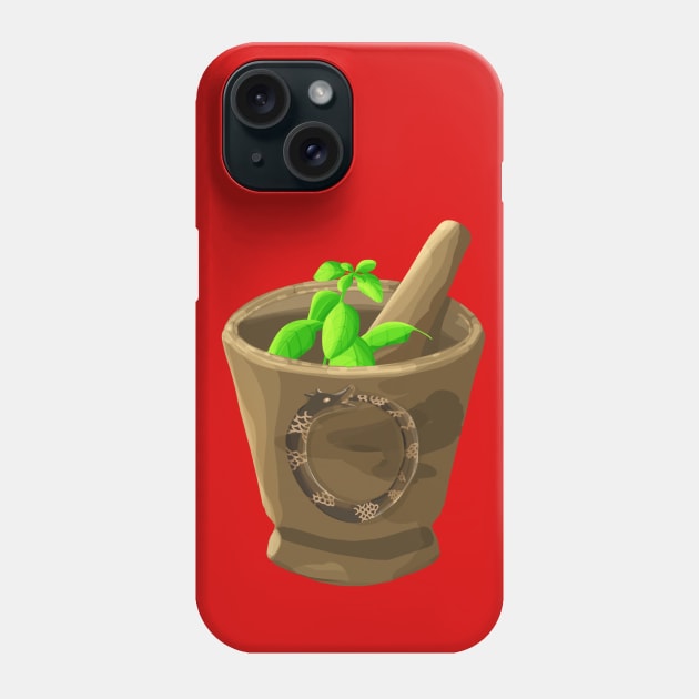 Wooden mortar with Ouroboros decoration and basil Phone Case by Amalus-files