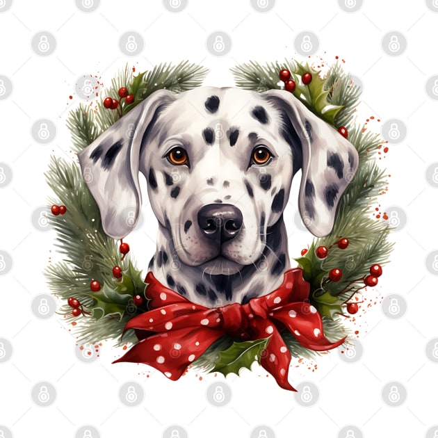 Christmas Dalmatian Dog Wreath by Chromatic Fusion Studio