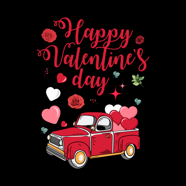 Red Car With Hearts Happy Valentine's Day by NatalitaJK