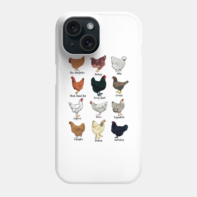 Different chickens - chicken breeds Phone Case by Modern Medieval Design