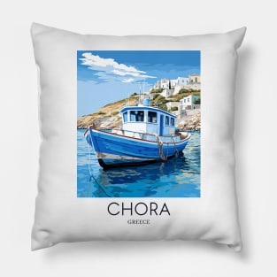 A Pop Art Travel Print of Chora Andros Island - Greece Pillow