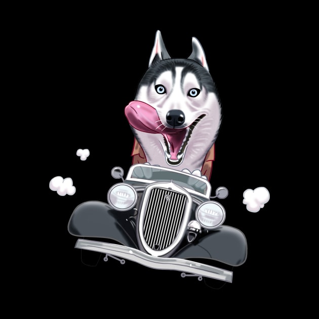 Siberian Husky Driving a Classic Car by Toss4Pon