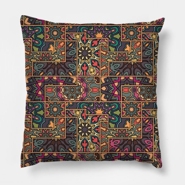 Vintage patchwork with floral mandala elements Pillow by SomberlainCimeries