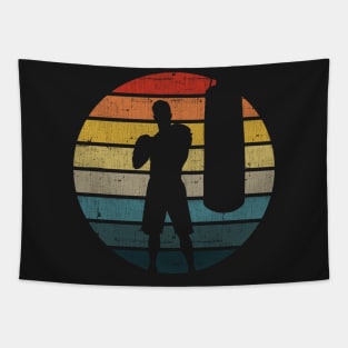 Boxing Silhouette On A Distressed Retro Sunset print Tapestry