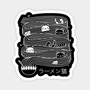 Ramen Lines Minimalist Cat Square Black and White by Tobe Fonseca Magnet