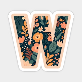 Whimsical Floral Letter W Magnet