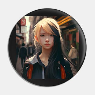 Japanese Girl Half Blond Portrait Pin