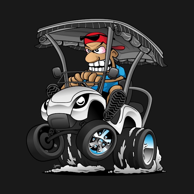 Funny Golf Cart Hotrod Golf Car Popping a Wheelie Cartoon by hobrath