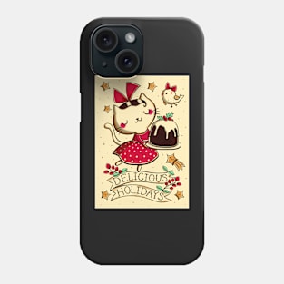 Cat with Christmas Pudding Phone Case