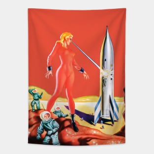 Retro Astronaut Girl Space The Cosmic Destroyer Blonde Science Fiction Imaginative Tales Vintage Comics 1957 Tapestry