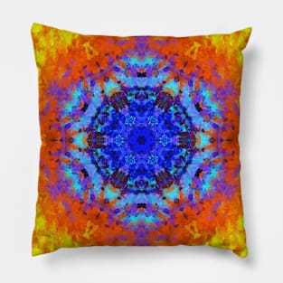 Digital Mandala Blue Orange and Yellow Pillow