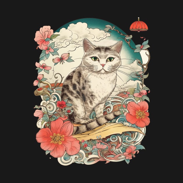 cat ukiyoe by Tees of Joy