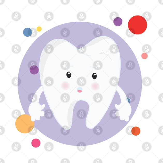Sad Scared Broken Tooth With Cavity Adorable Cute Kawaii Design by The Little Store Of Magic