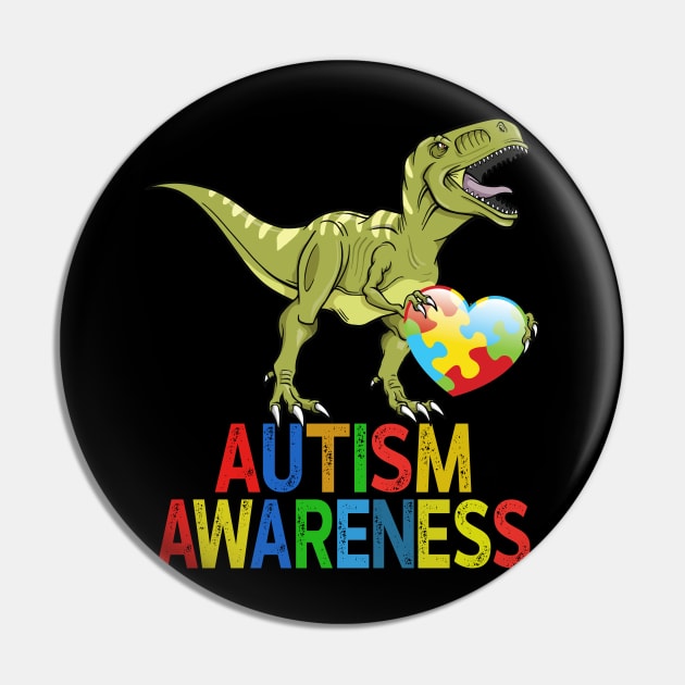 Dinosaurs With Heart Autism Awareness Pin by Rumsa