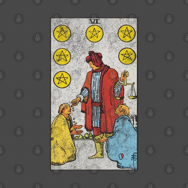 Six of pentacles tarot card (distressed) by Nate's World of Tees