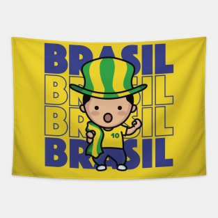 Brazil Football Fan // Kawaii Cute Brasil Soccer Supporter Tapestry