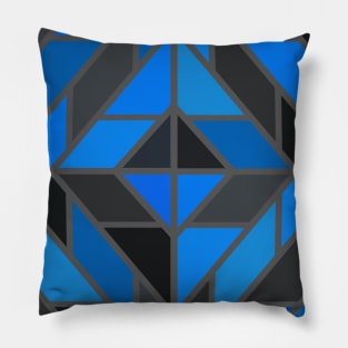 Geometric Pattern Tiles in Shades of Blue, Grey and Black Pillow