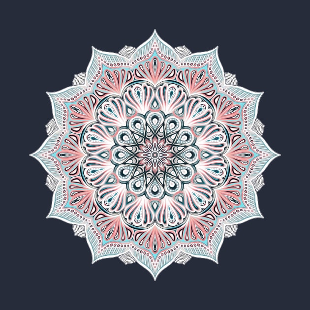 Expansion - boho mandala in soft salmon pink & blue by micklyn