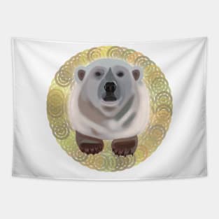 Polar Bear on saffron circular pattern Tapestry