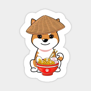 Funny Orange dog is eating noodles Magnet