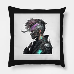 Cyberpunk Female Metal Face Sticker Pillow