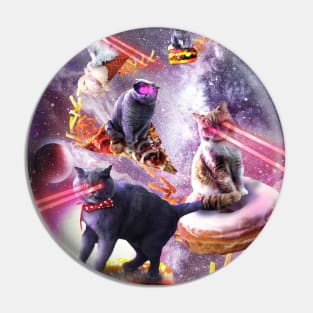 Galaxy Laser Space Cat On Burger Pizza Donut Ice Cream Pin