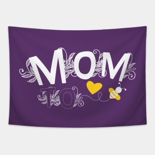 Mom To Be Pregnancy Announcement Modern White Floral Typography On Purple With Yellow Bee Tapestry