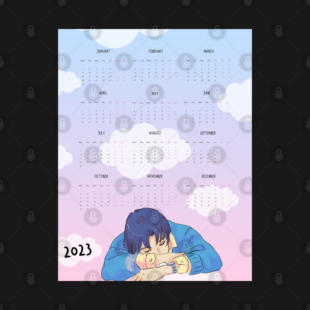 Aesthetic Sleeping Anime Boy 2023 Calendar by metanoiias