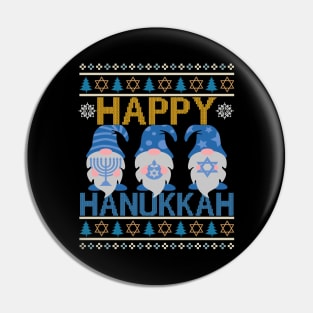 Happy Hanukkah Gnome Gnomies Menorah Pajama Ugly Sweater Pin