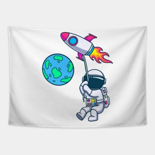 Astronaut On a Rocket Towards Earth Tapestry