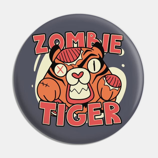 Cute Zombie Tiger // Funny Halloween Zombie Animals Pin by SLAG_Creative