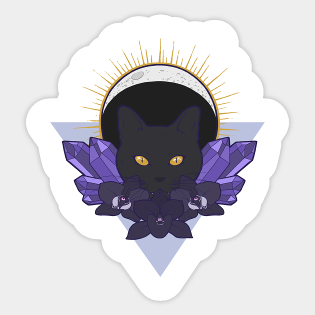 Moon Kitty with Crystals and Orchids - Cat - Pegatina | TeePublic MX