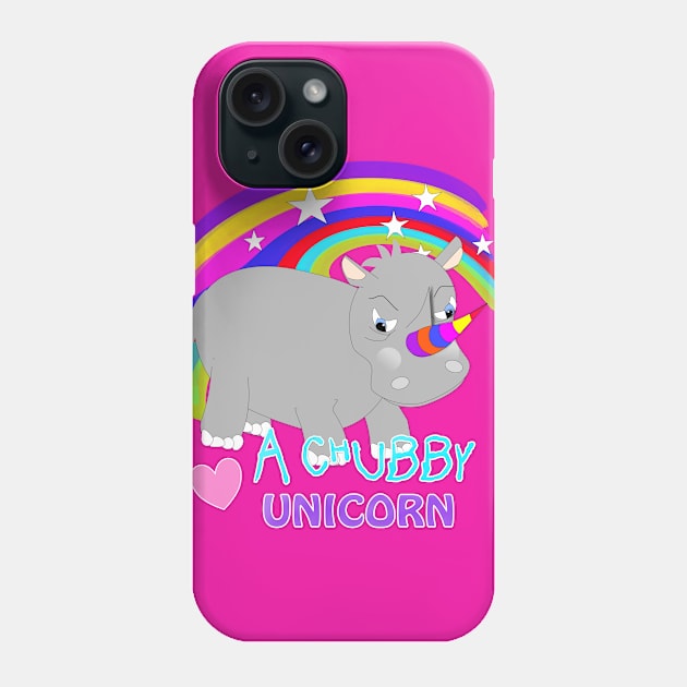 Love A Chubby Unicorn Cute Whimsy Rainbow Rhino Cartoon Phone Case by Flissitations